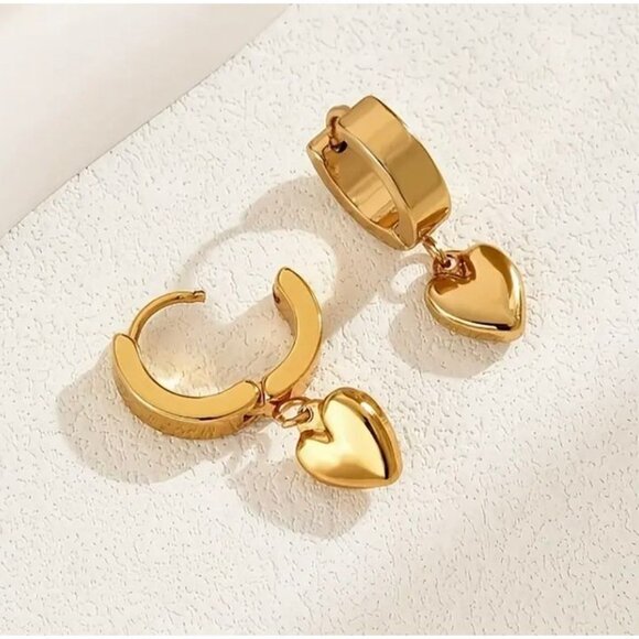 Independent Jewelry - Dainty Dangle Heart Huggie Earrings